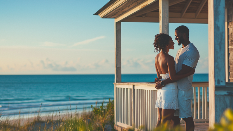 romantic black couple conceptionmoon beach house getaway