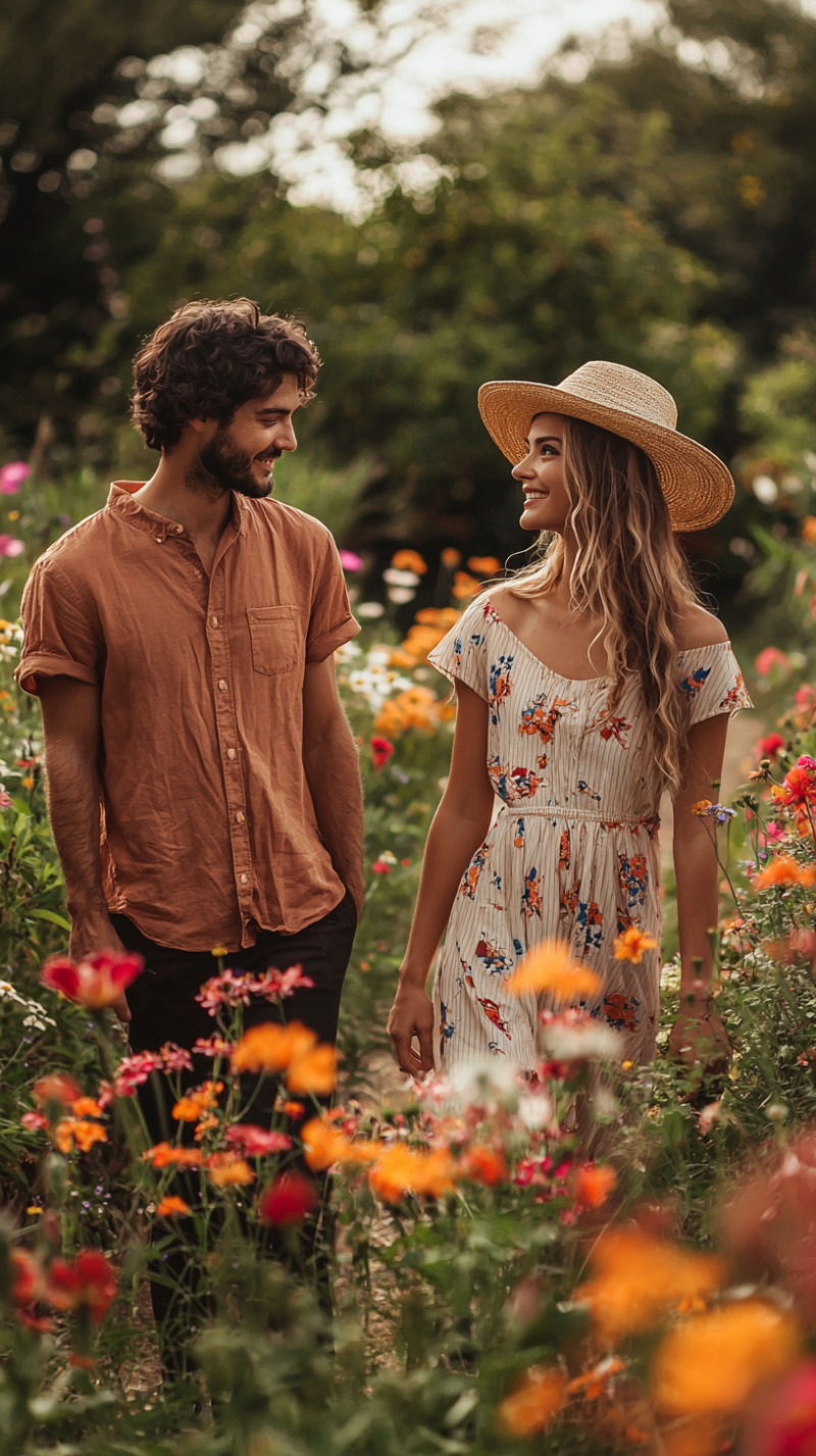 young couple romantic getaway conceptionmoon flowers