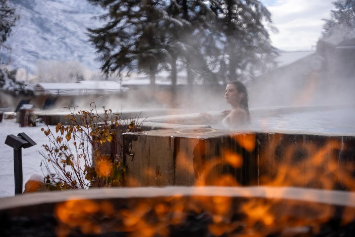 relaxing in Durango Hot Springs at winter