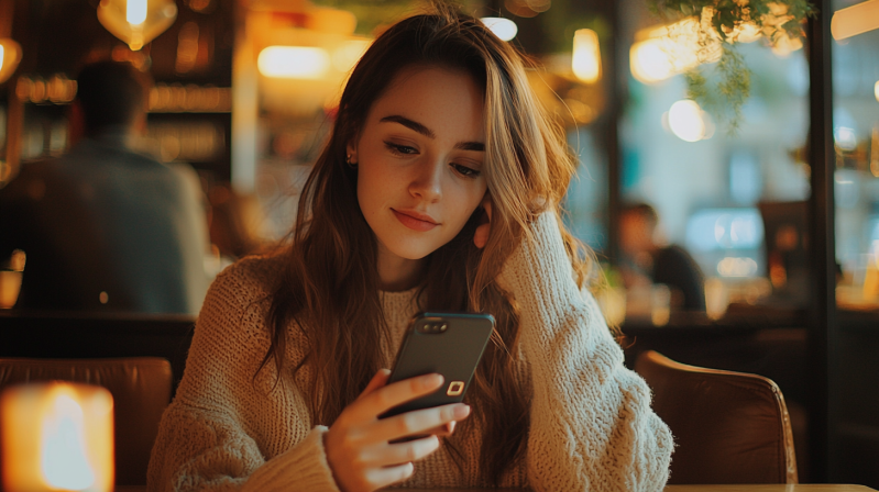 woman looking at her phone texting a crush