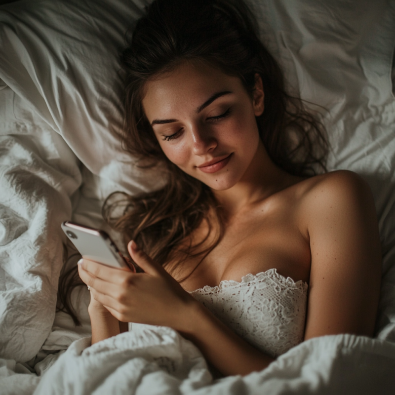 woman texting her husband feeling romantic seducing her man