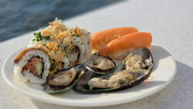 sushi and mussles on viking octantis great lakes cruise ship