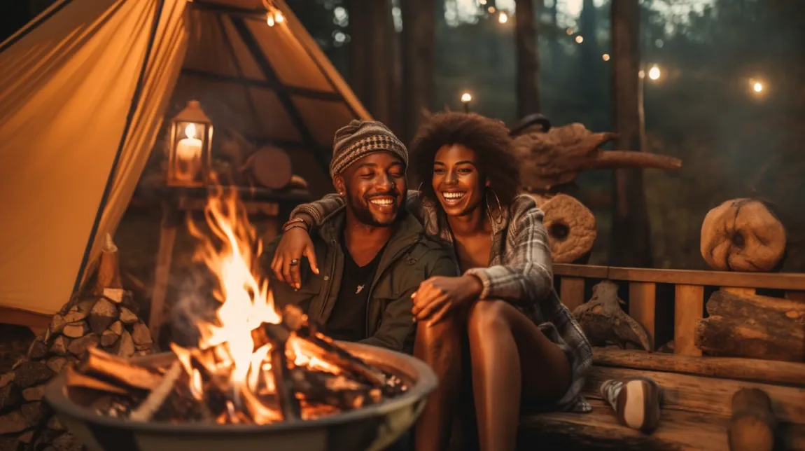 couple rekindling the spark in their relationship by embracing the outdoors on a camping trip