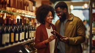 couple shopping for wine together